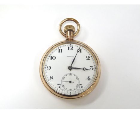 A gold plated 'Pinnacle' pocket watch, white Arabic dial with blued hands and subsidiary dial, with backplate signed Dennison