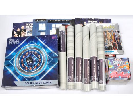 Quantity of Doctor Who Collectables and Memorabilia, including Double Neon Clock, a variety of Doctor Who calendars, Invasion