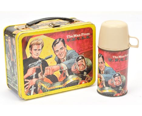 Thermos vintage The Man from U.N.CL.E metal lunchbox, 1966, with metal Thermos flask, both Good.&nbsp;