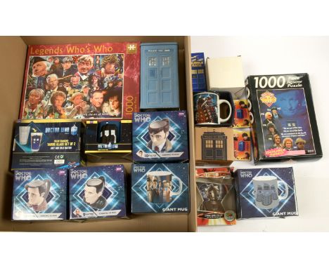 Quantity of Doctor Who collectables and memorabilia including mugs, cups, jigsaws, playing cards and others. Generally Good t