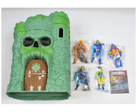 Quantity of modern Mattel Masters of the Universe action figures and Castle Grayskull play area (unchecked for completeness).