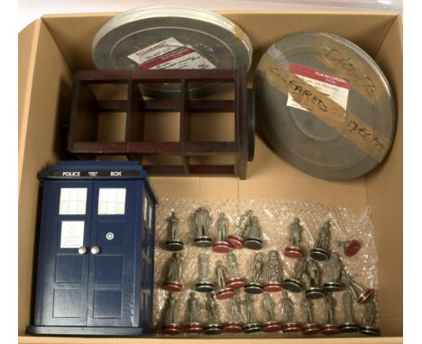 Quantity of Doctor Who Memorabilia, including Danbury Mint Chess pieces x Thirty-Two (incomplete), x two empty film canisters