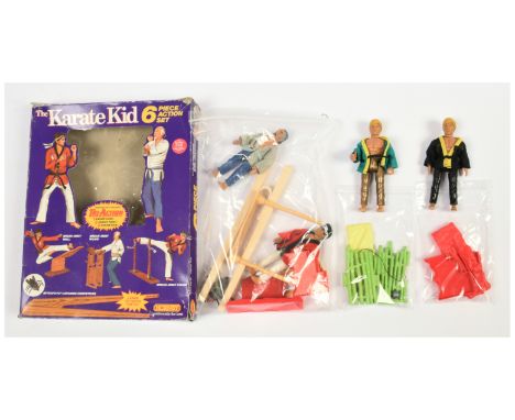 Remco The Karate Kid playset and figures includes 6 piece action set (incomplete, missing breakaway chain and wood), Johnny w