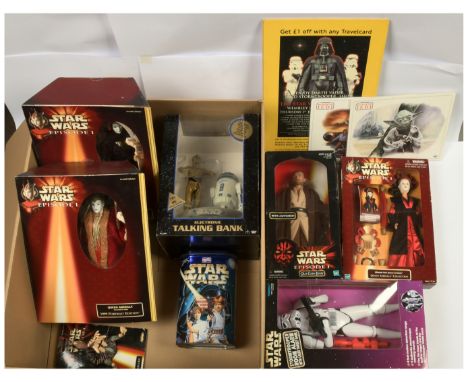 Quantity of Star Wars modern collectables includes Hasbro Episode I Qui-Gon Jinn, Ultimate Hair Queen Amidala, Queen Amidala 