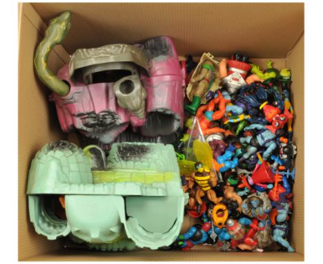 Quantity of Mattel Masters of the Universe Figures and Playsets. Figures include He-Man, Skeletor, Rokkon, Orko, Ram Man and 