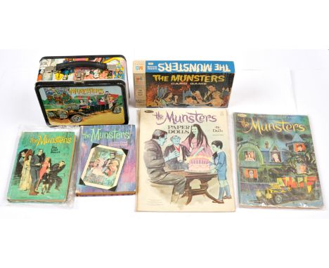 The Munsters vintage collectables x 6 includes Thermos metal lunch box (no flask), Milton Bradley The Munsters card game (com