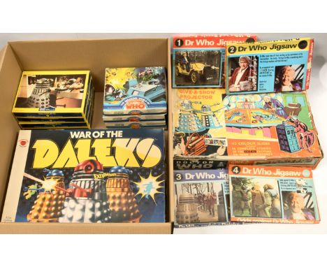 Quantity of Doctor Who puzzles, games and other interactive collectables. Includes x twelve jigsaw puzzles, Give-a-show proje