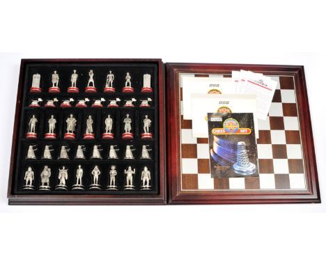 Danbury Mint Doctor Who Pewter Chess Set. Good to Good Plus (wear on/around board), complete. Pamphlet autographed within.&nb