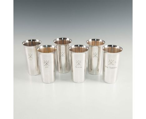 Six vintage silver plate golf cup trophies monogrammed with two golf clubs and A C C T. One inscribed ALISAL, second inscribe