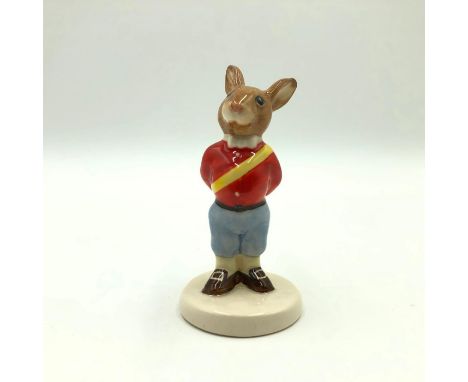 Second Variation Prince bunny from Royal Family Series. Hand painted red shirt, yellow sash, light blue trousers and white bo