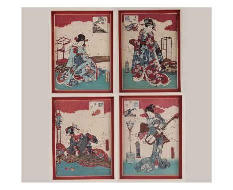 Examples of the use of red in 19th century Japanese prints. &nbsp; 1. Depicting Young Lady Murasaki, from an untitled series 