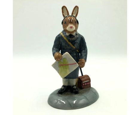 Bunny dressed in vintage air controller uniform. From World War II Collection. Hand painted in blue uniform and grey base. Ar