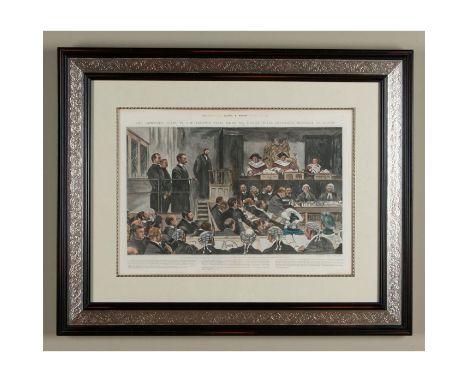 A large framed color print, THE TREASON TRIAL WHEN MR JUSTICE WILLS DELIVERED SENTENCE OF DEATH, depicting the sentencing at 