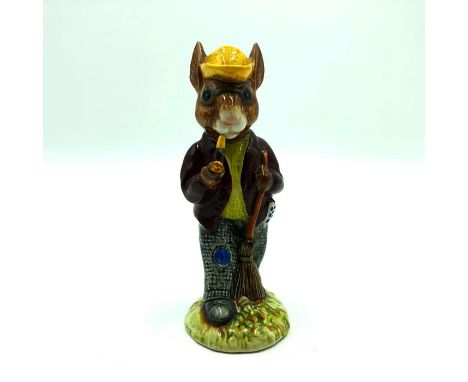 Bunny smoking a pipe. Based on a design by Walter Hayward. Hand painted maroon coat and yellow hat. Artist: Albert Hallam Iss