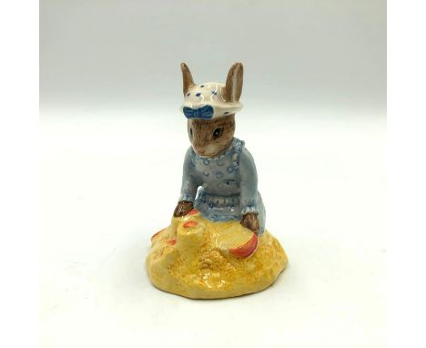 Bunny on the beach playing in the sand. Bunnykins of the Year 1998. Hand painted blue bathing costume, white and blue bathing