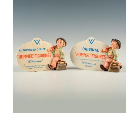 Moon style plaques with figure of a boy holding a red umbrella. Hummel plaques were created for dealers. Bottom base incised 