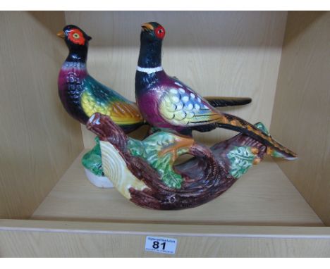 2 ITALIAN CERAMIC PHEASANT SHAPED DECANTERS