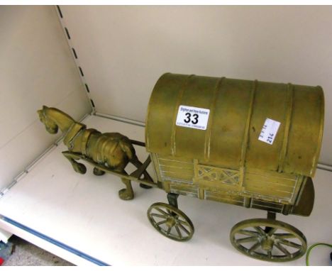 VINTAGE GYPSY BRASS CARAVAN AND HORSE