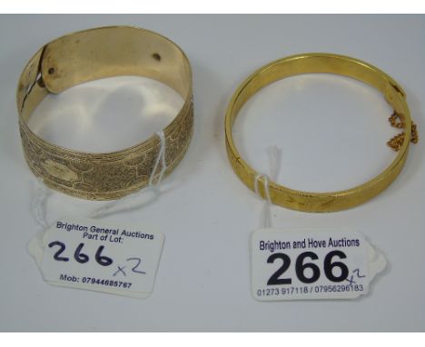 9CT, WIDE GOLD BANGLE & ROLLED GOLD BANGLE