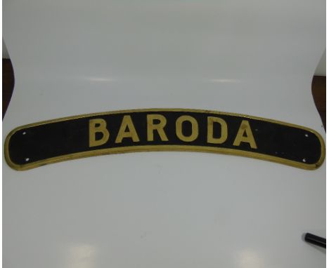 REPRODUCTION STEAM ENGINE NAME PLATE 'BARODA'