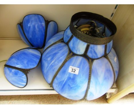 VINTAGE BLUE PENDANT LIGHTS AND MATCHING WALL LIGHTS