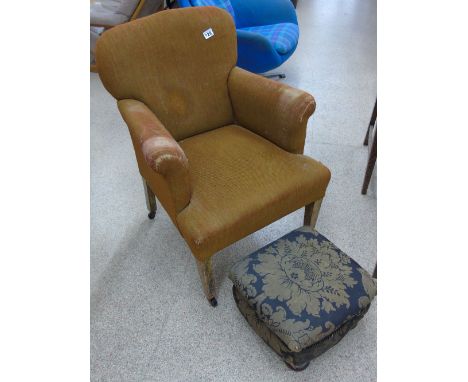 SMALL VINTAGE CHAIR ON CASTORS WITH FOOT STOOL