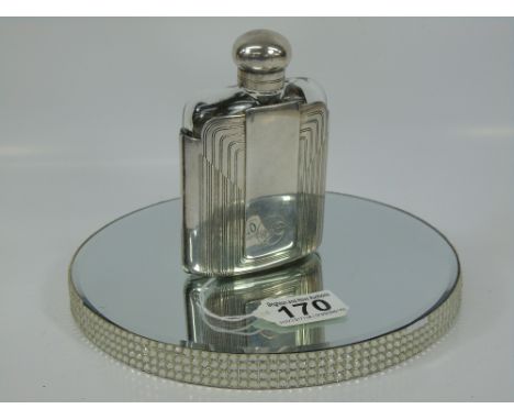 ART DECO CACHAREL, FRENCH SILVER PLATE & GLASS PERFUME FLASK WITH SCREW TOP