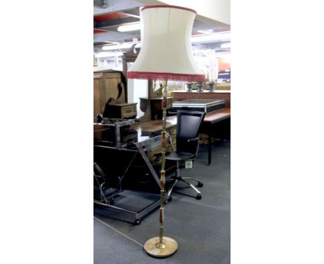 A vintage gilt brass and onyx standard lamp and shade, H. 185cm.
