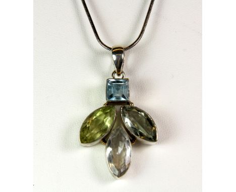 A 925 silver multi-stone set pendant and chain.