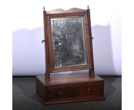 Victorian mahogany dressing table mirror, two drawers to base W38cm, D21cm x H56cm, together with Georgian mahogany tea caddy