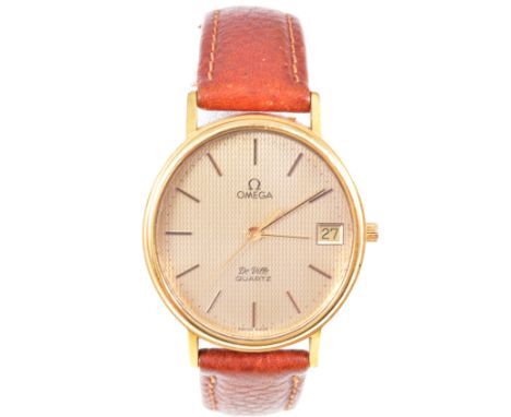 Omega - A gentlemans Omega De Ville Quartz wrist watch, the oval champagne baton dial with sweep seconds hand having a vertic