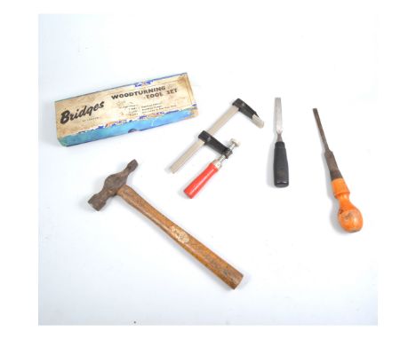 Large box of carpenter's tools, including planes, hand drills, squares, saws, etc.