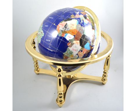An ornamental gemstone globe, a 220m diameter handcrafted globe with mother-of-pearl effect background and semi-precious ston