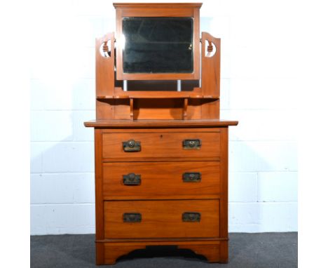 Victorian satin walnut dressing table, rectangular mirror above a shelf, the base with rectangular top, three long graduating