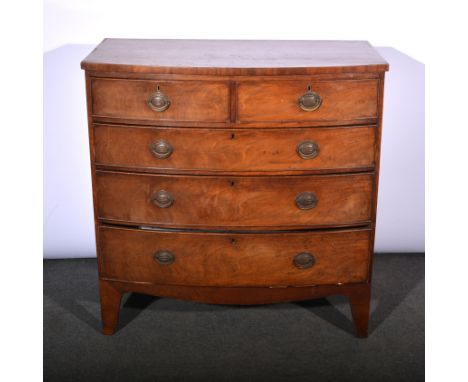 Victorian mahogany bow front chest of drawers, two short above three long, bracket feet, W103cm x D52cm x H103cm.