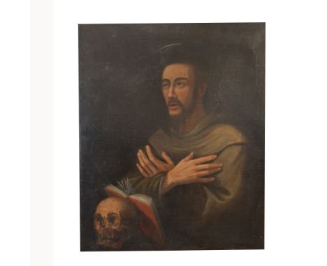 19th Century portrait of a monk at prayer, oil on canvas, 85 x 72cm.