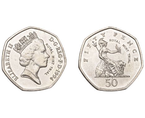 Elizabeth II (1952-2022), Decimal issues, Trial 50 Pence, 1994, in cupro-nickel, by R. Maklouf, on normal hexagonal flan, cor