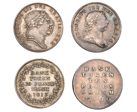 George III (1760-1820), Bank of Ireland coinage, Ten Pence (2), 1806, 1813 (S 6617-8) [2]. Good very fine, first lightly clea