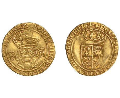 Henry VIII (1509-1547), Second coinage, Crown of the Double Rose, mm. rose, hk (Katherine of Aragon) on obv. only, 3.17g/1h (