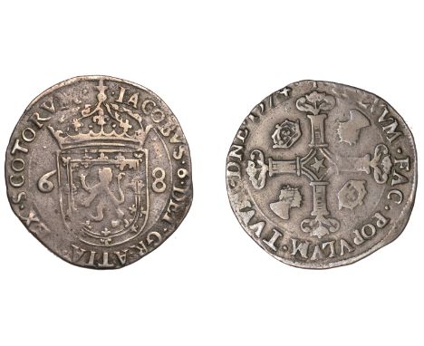 James VI (1567-1625), Second coinage, Half-Merk or Noble, 1574, mm. cross on rev. only, crown with plain band, wire-line inne