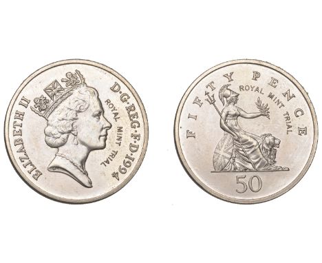 Elizabeth II (1952-2022), Decimal issues, Trial 50 Pence, 1994, in cupro-nickel, by R. Maklouf, on round flan, similar, royal