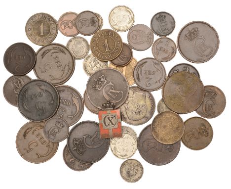 Denmark, Assorted Danish coins in silver (8) and base metal (28), mostly 19th century; together with silver coins (2) of the 