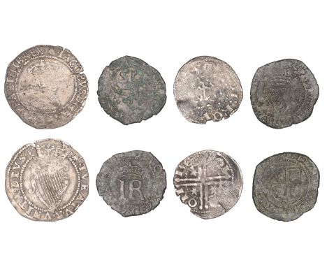 James VI (1567-1625), Base issues, Hardhead, 1.37g/3h (S 5518); IRELAND, James I, First coinage, Sixpence, mm. bell, first bu