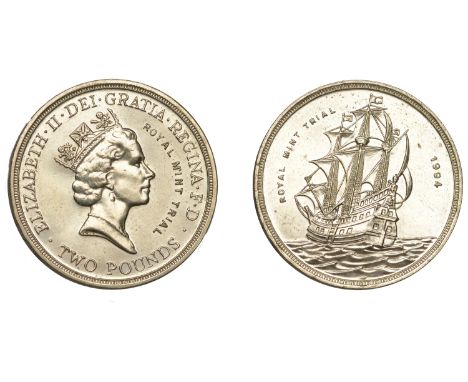 Elizabeth II (1952-2022), Decimal issues, Trial Two Pounds, 1994, in nickel-brass, by R. Maklouf, coronetted bust right as th