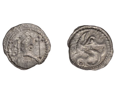 Early Anglo-Saxon Period, Sceatta, Secondary series K, type 33, draped and diademed bust left with large eye gazing heavenwar