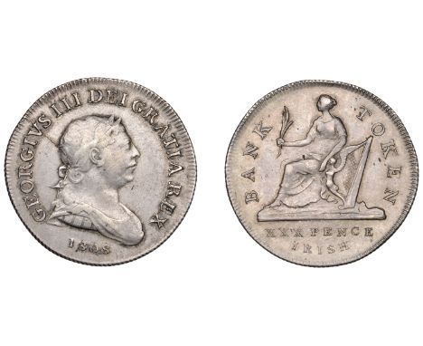 George III (1760-1820), Bank of Ireland coinage, Thirty Pence, 1808, top of harp points to o of token (S 6616A). Cleaned, oth