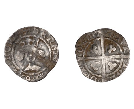 Henry IV (1399-1413), Light coinage, Penny, Durham, Bp Langley, trefoil on breast, small quatrefoil before civi, 0.76g/8h (Al