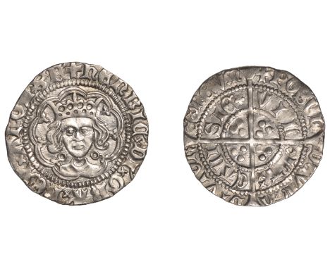 Henry VI (First reign, 1422-1461), Annulet/Rosette-Mascle issue mule, Halfgroat, Calais, mm. cross V, nine arcs to tressure, 