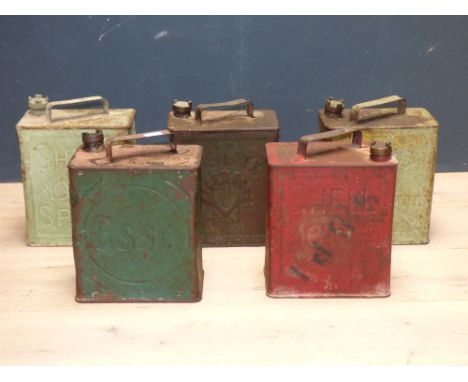 Five vintage petrol cans to include 'Shell Motor Spirit, Shell-Mex & Esso' PLEASE always check condition PRIOR to bidding or 