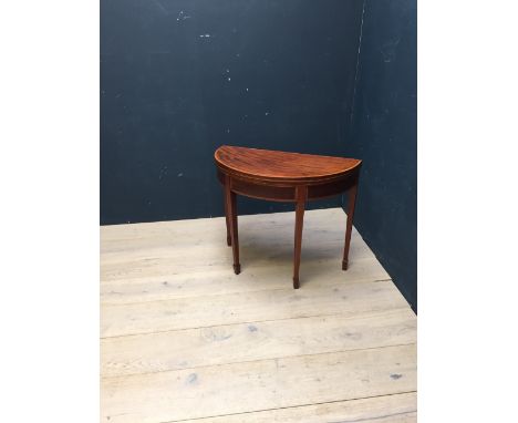 George III mahogany & cross banded D-shaped fold over card table  PLEASE always check condition PRIOR to bidding or email us 